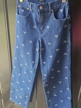 J.Crew Factory Embroidered Bow Full Length Slim Wide Leg Jeans NWOT